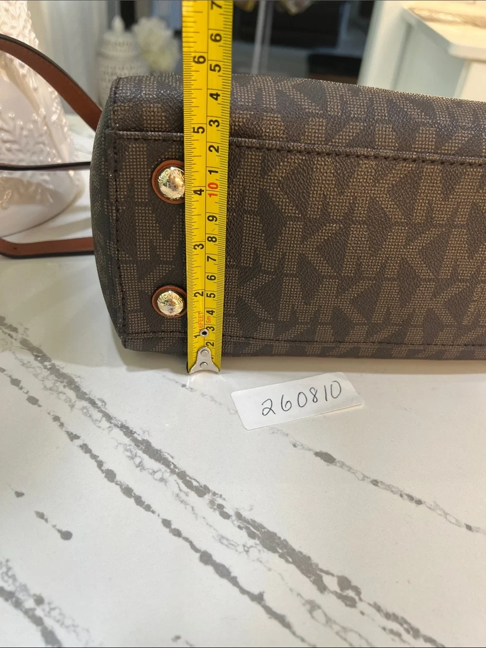 Michael Kors Brown MK Signature Shoulder Bag with Gold Hardware